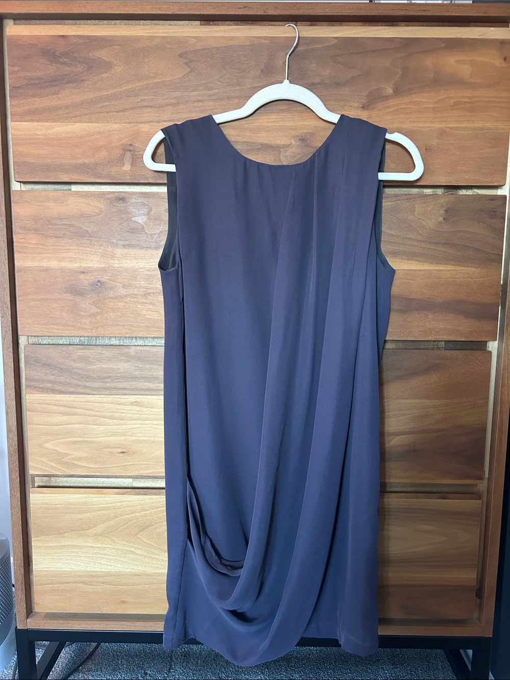 Sleeveless Draped Shift Dress in Deep Plum